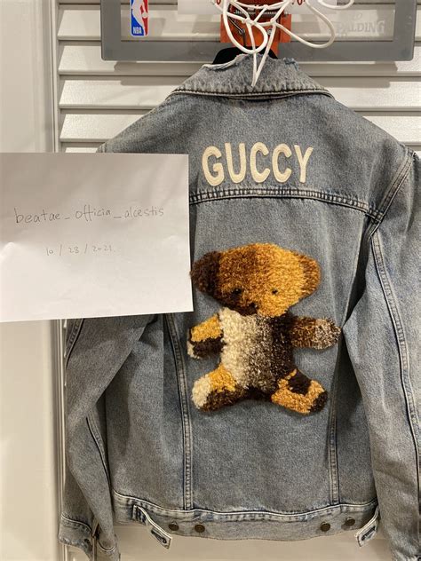 gucci denim jacket with teddy bear